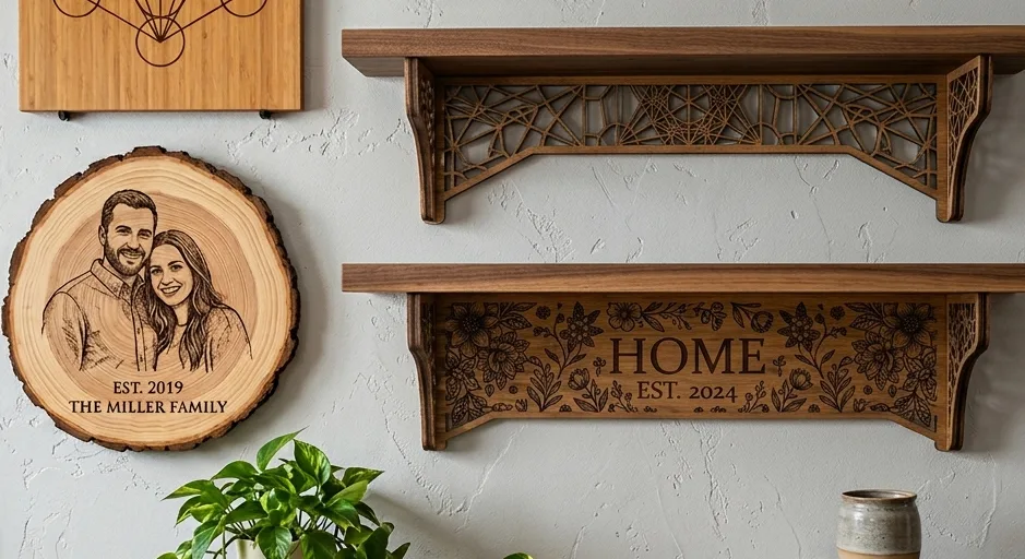 Personalized Laser-Cut Floating Shelves with Decorative Brackets