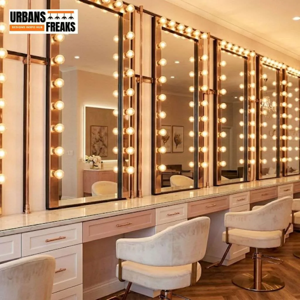 Beauty Shop Interior Design Ideas Go Glam With a Hollywood Vanity Mirror Wall